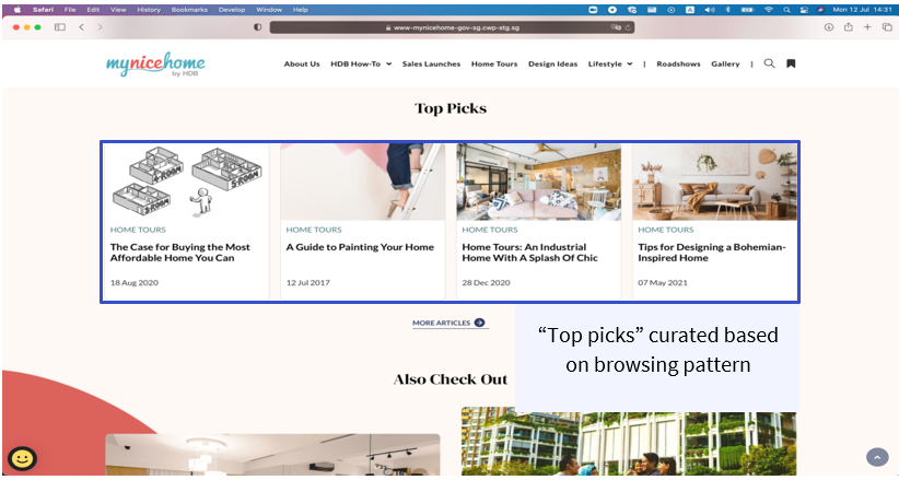 Fig 3: Web personalisation use case (HDB’s MyNiceHome website)